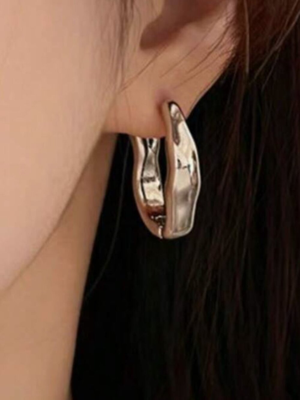 Silver Molten Metal Hoop Earrings